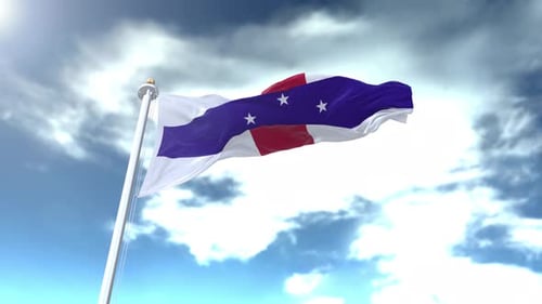 Realistic 3D Flag Waving Against Cloudy Sky