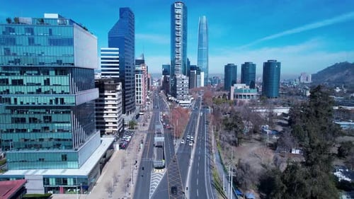 Downtown of Santiago Chile in Metropolitan Region. Panning wide landscape of tourism landmark of cap