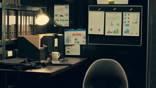 Professional Woman Working on Laptop in Dark Office