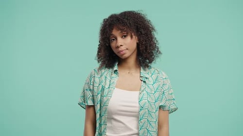 Bored Upset African Teen Girl Sighs Rolling Eyes On Blue Offended LadyCome On