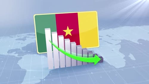 Cameroon Flag with Declining Economy Bar Chart Animation