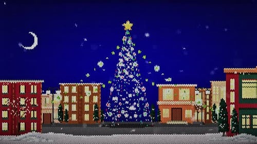 Cozy Knitted Christmas City with Falling Snow Animation