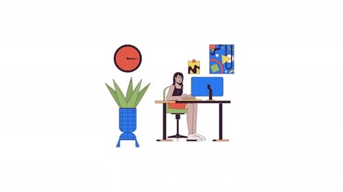 South asian woman working in office line 2D character animation