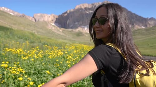 Traveler Woman Walking on the Plateau