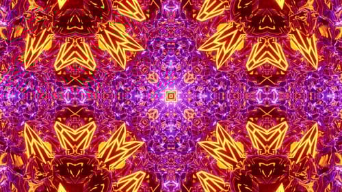 Colorful kaleidoscope design with red and yellow background. Kaleidoscope VJ loop