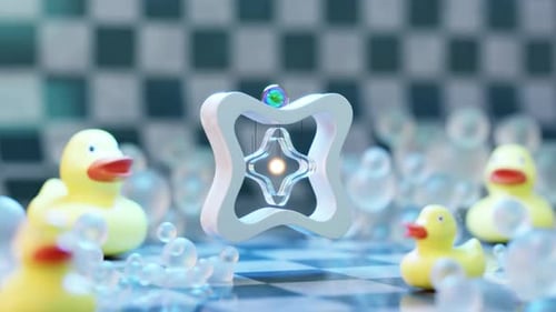 3D Rendering of Looped Ball Rolling on Modern Gear in Bathroom