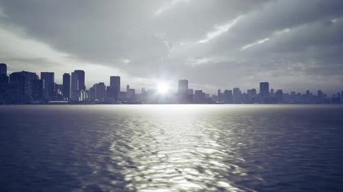 Morning Brightness Lights Up Sparkling Bay and Bustling City Skyline