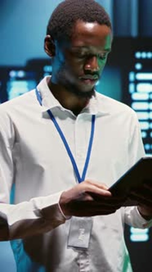 Vertical Video Serviceman in Server Hub