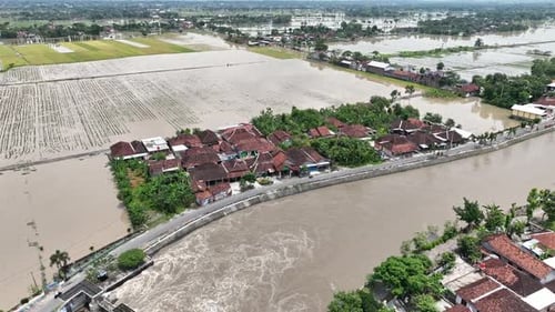 Flooding of streets in Northwest Cawas during the wet season. Very high water level in the rivers an