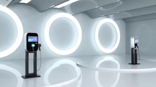 Charge station for electric cars. Electric car charger. Zero emission vehicle on EV only charging