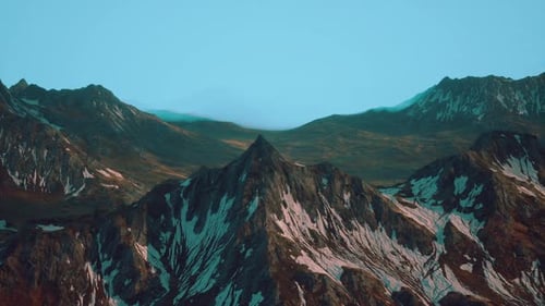 A Painting of a Mountain Range with a Blue Sky in the Background