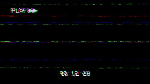 Loop de sobreposição de VHS com falha analógica com ícone de reprodução e código de tempo de execução distorcido