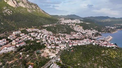 Aerial Views of Kas Town and Mountains in Antalya, Turkey