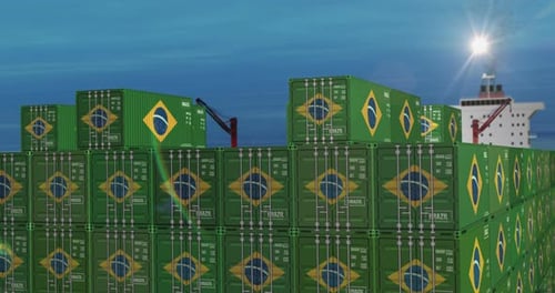Brasilien exportiert Container auf Frachtschiff