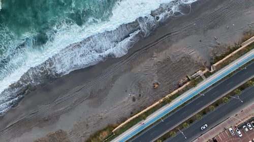 Traffic on the Beach Aerial View 4 K Turkey Alanya