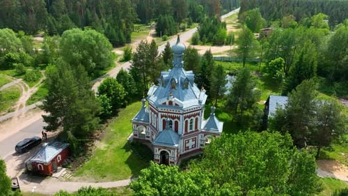 Aerial view of St Nicholas Orthodox Church on a sunny day