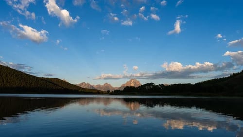 Beautiful Sunrise Cloud Movement Time Lapse Over Mountain Lake And Forests
