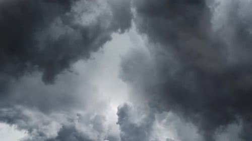 Severe Thunderstorm in dark Clouds with dark sky