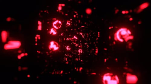 Red Moving Through The Tunnel With Unusual Light Spheres Background Vj Loop In 4K