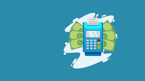 Animated Payment Terminal with Credit Card and Money Transaction