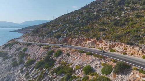 Aerial View Scenic Convertible Ride Along the Mediterranean Sea Couple Enjoying the View
