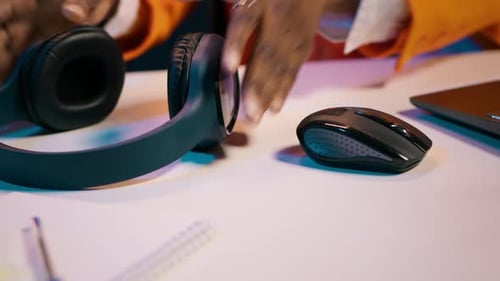 College Student Listens to Teacher Giving a Lecture on Online Webinar Class