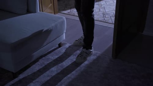 Burglar Steals a Laptop Computer at Night