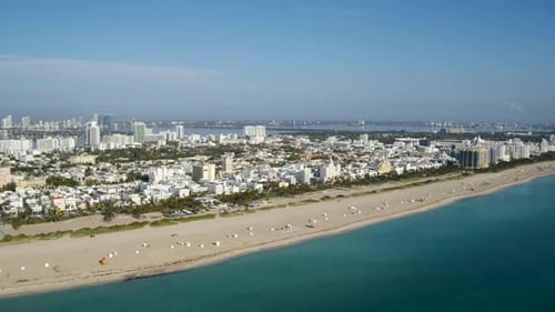 Miami Beach Aerial Drone Shot Skyline and Ocean