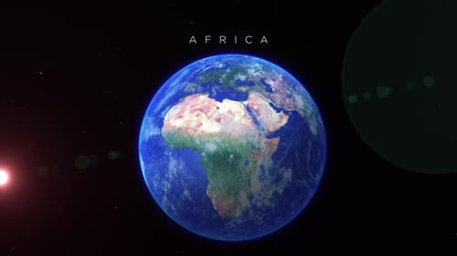 Realistic 3D Earth Globe Rotating and Zooming into Africa