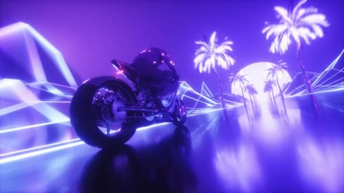 Sci-Fi-Biker und neonglühende Palmen