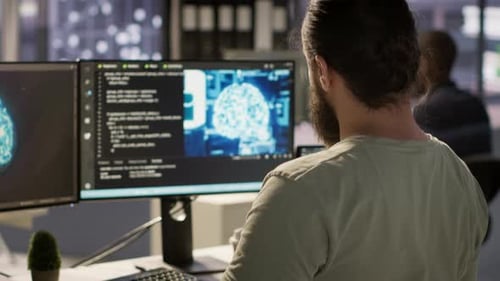 Close Up of Employee Working with AI Deep Neural Networks