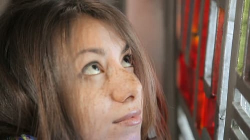 Happiness Concept Of Magic Good Feels, The Miracle Time Before Christmas. Close Up Face One Lady ...