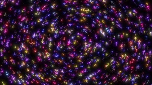 Leuchtende Neonpfeilanimation auf schwarzem Hintergrund. Futuristische blinkende Neonpfeilanimation