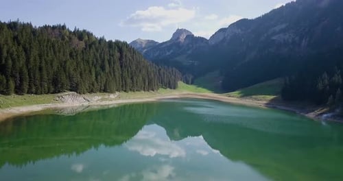 Aerial View of Swiss Mountains and Lake in Alpstein, Switzerland