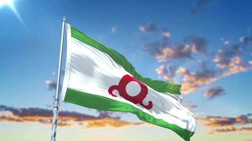 Waving Flag with Unique Red Symbol in Realistic Sky