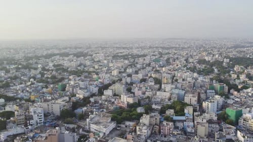 Aerial footage of Hyderabad, which is in the state of Telangana, showing its residential and commerc