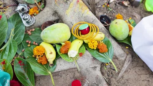 hindu devotional ritual with female hands and sacred ceremonial rituals
