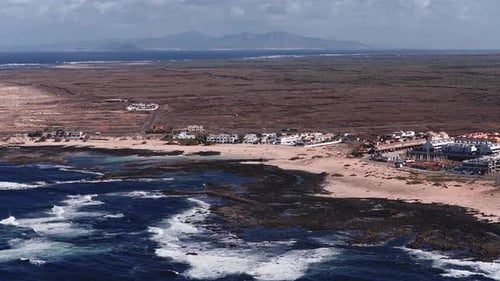 Aerial Panorama of Fuerteventura Coastline and Lanzarote View