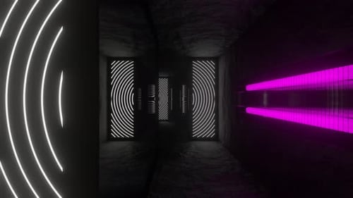 Cyan And Pink Neon Glow Square Mirror Tunnel Background Vj Loop In 4K