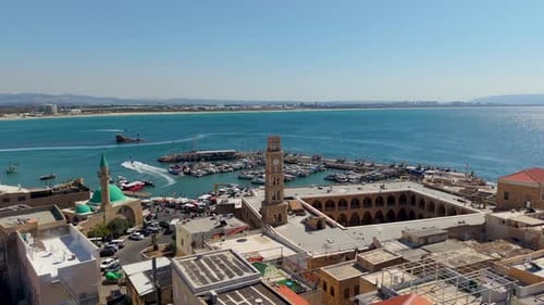 Aerial video over the old city of Acre in northern Israel