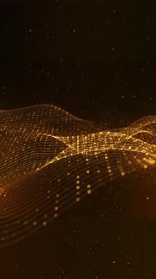 Futuristischer glitzernder Schneewirbelhintergrund mit Lichtpartikeln und goldenem Partikelschirm