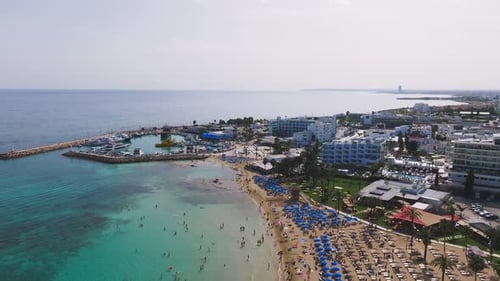 Aerial View of Ayia Napa Coastline with Beaches and Resorts