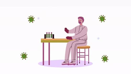 Scientist Working on Virus Research in a Flat Design Lab Animation