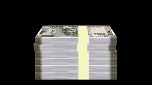 Stacking Bundles of Indian Five Hundred Rupee Notes Animation