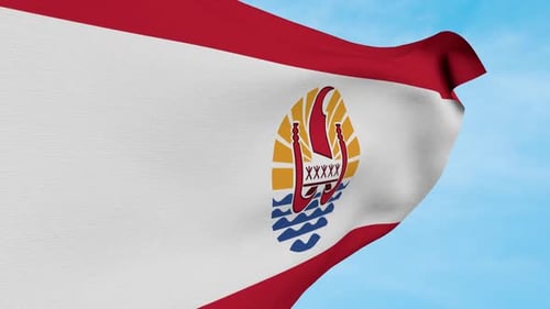 Realistic French Polynesia Flag Waving Against Blue Sky