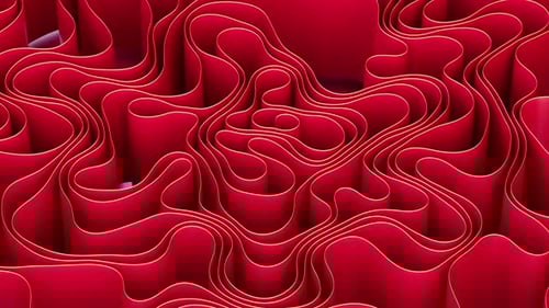 Abstrakte fließende Kurven, gefaltete Bänder, Modetapete mit gewellten Schichten, 3D-Rendering.