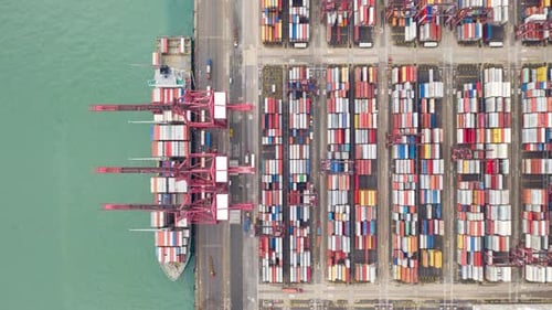 aerial view hyperlapse 4k video of container cargo ship in export and import business and logistics