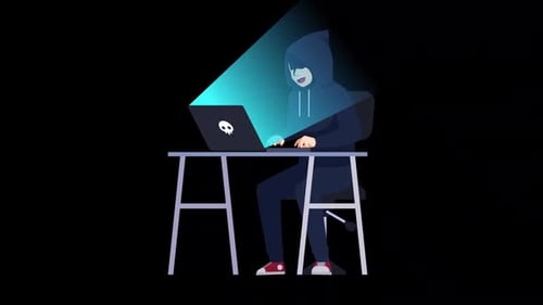 Hacker con computadora portátil robando contraseñas e ingresando datos confidenciales en Alpha Channel