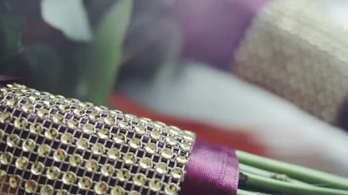 Elegant Wedding Bouquets Tied with Gold Bands