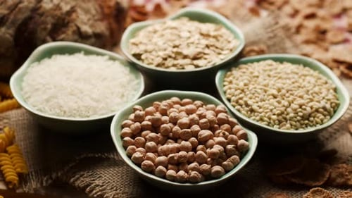 Grains, Rice, and Chickpeas Displayed